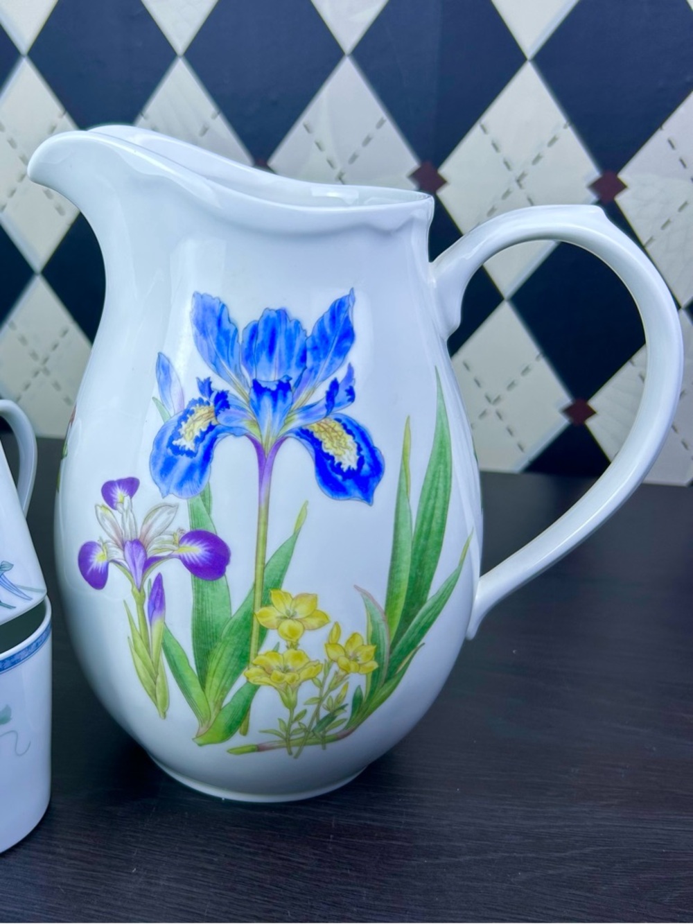 Iris Floral Porcelain Pitcher Large Noritake Jug Botanical 9” White Purple - Picture 8 of 11